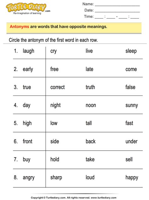 find the antonyms of words.